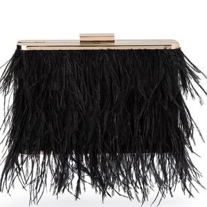 Black Feathered Clutch BNWT